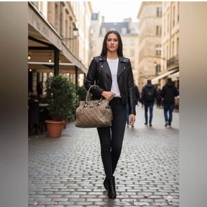 Michael Kors Hamilton Studded Quilted Satchel Metallic Pewter Gunmetal